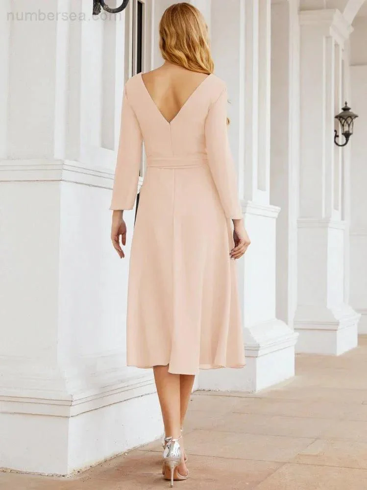 Bridesmaid Dress V-Back Waist Belt Mother of the Bride Wedding Guest SY28031 - Image 23