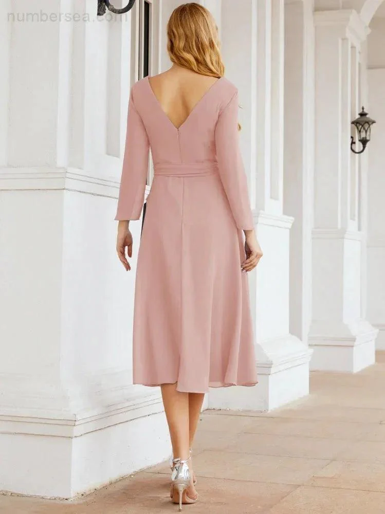 Bridesmaid Dress V-Back Waist Belt Mother of the Bride Wedding Guest SY28031 - Image 26