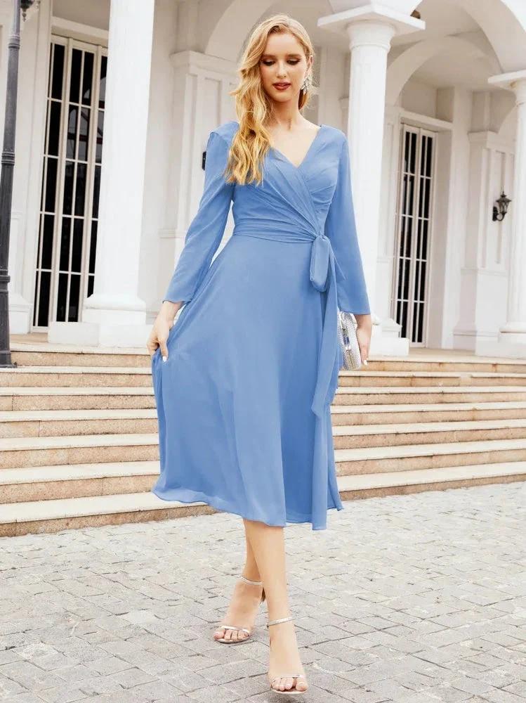Bridesmaid Dress V-Back Waist Belt Mother of the Bride Wedding Guest SY28031 - Image 28