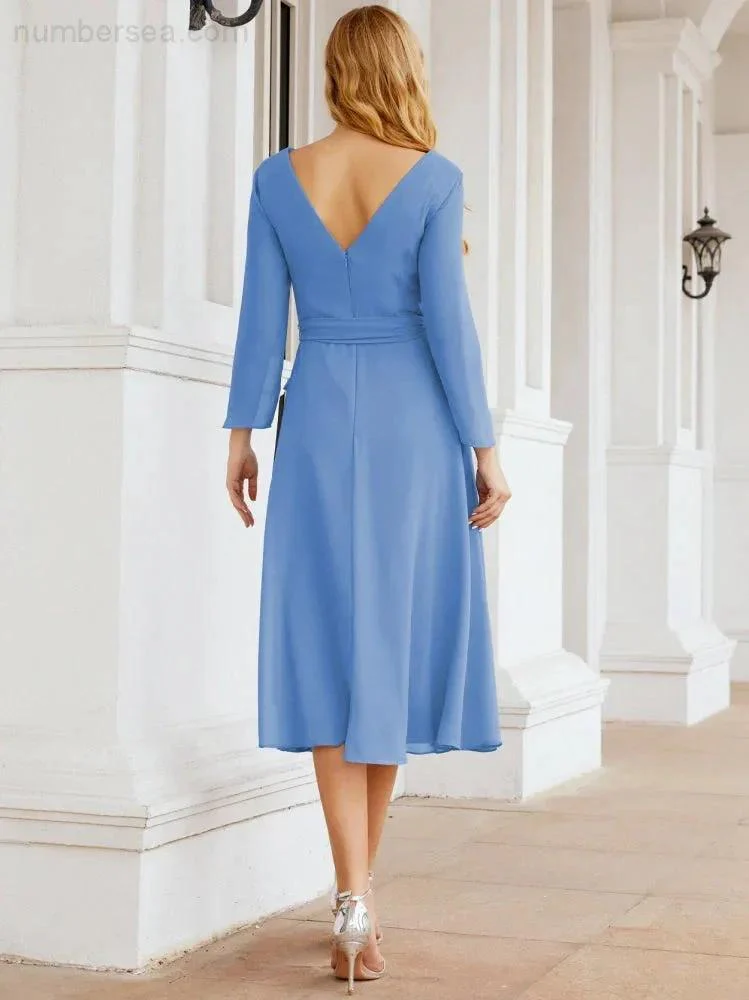 Bridesmaid Dress V-Back Waist Belt Mother of the Bride Wedding Guest SY28031 - Image 29