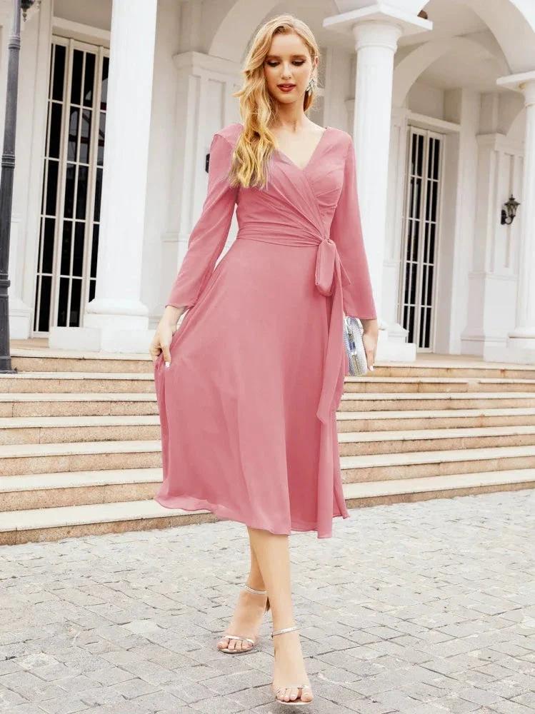 Bridesmaid Dress V-Back Waist Belt Mother of the Bride Wedding Guest SY28031 - Image 31