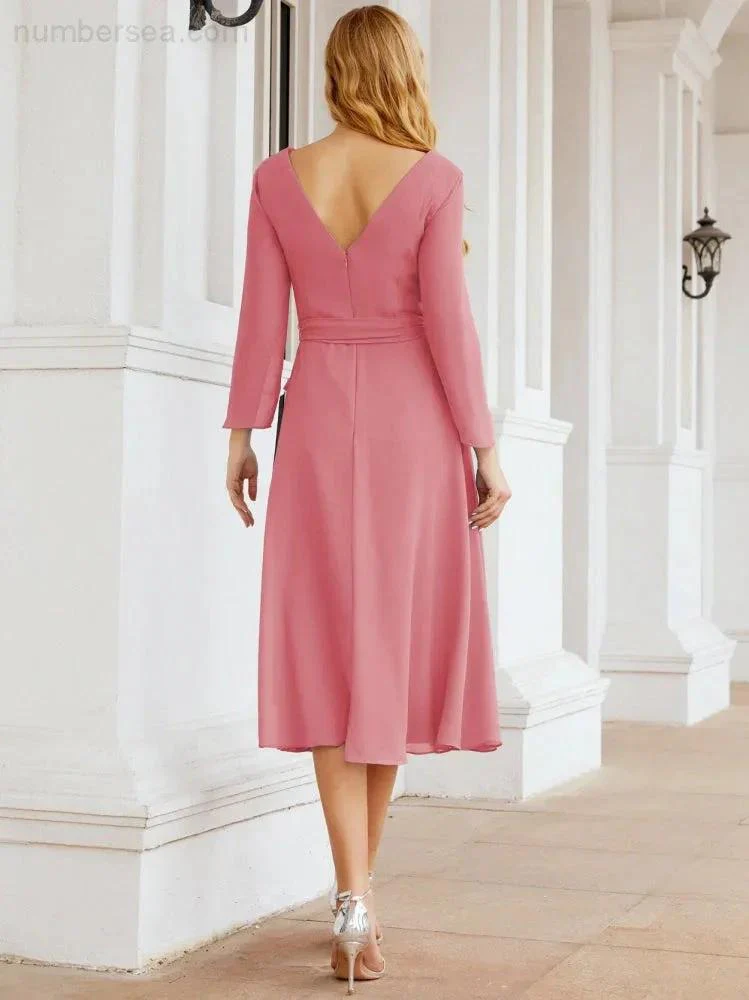 Bridesmaid Dress V-Back Waist Belt Mother of the Bride Wedding Guest SY28031 - Image 32