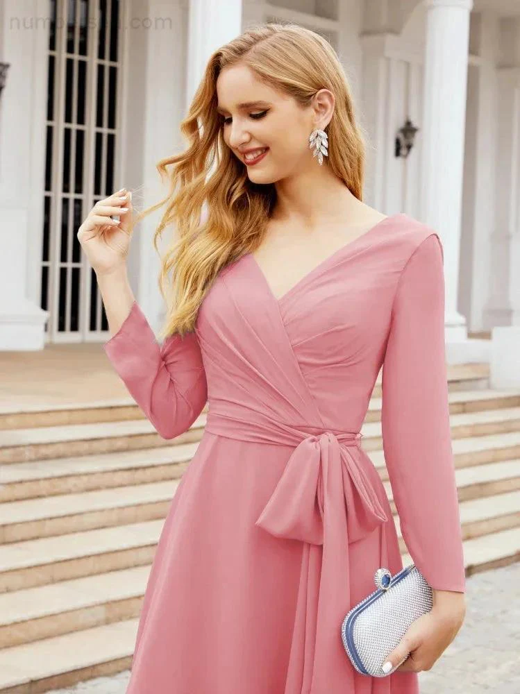 Bridesmaid Dress V-Back Waist Belt Mother of the Bride Wedding Guest SY28031 - Image 33