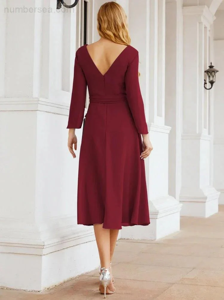 Bridesmaid Dress V-Back Waist Belt Mother of the Bride Wedding Guest SY28031 - Image 35