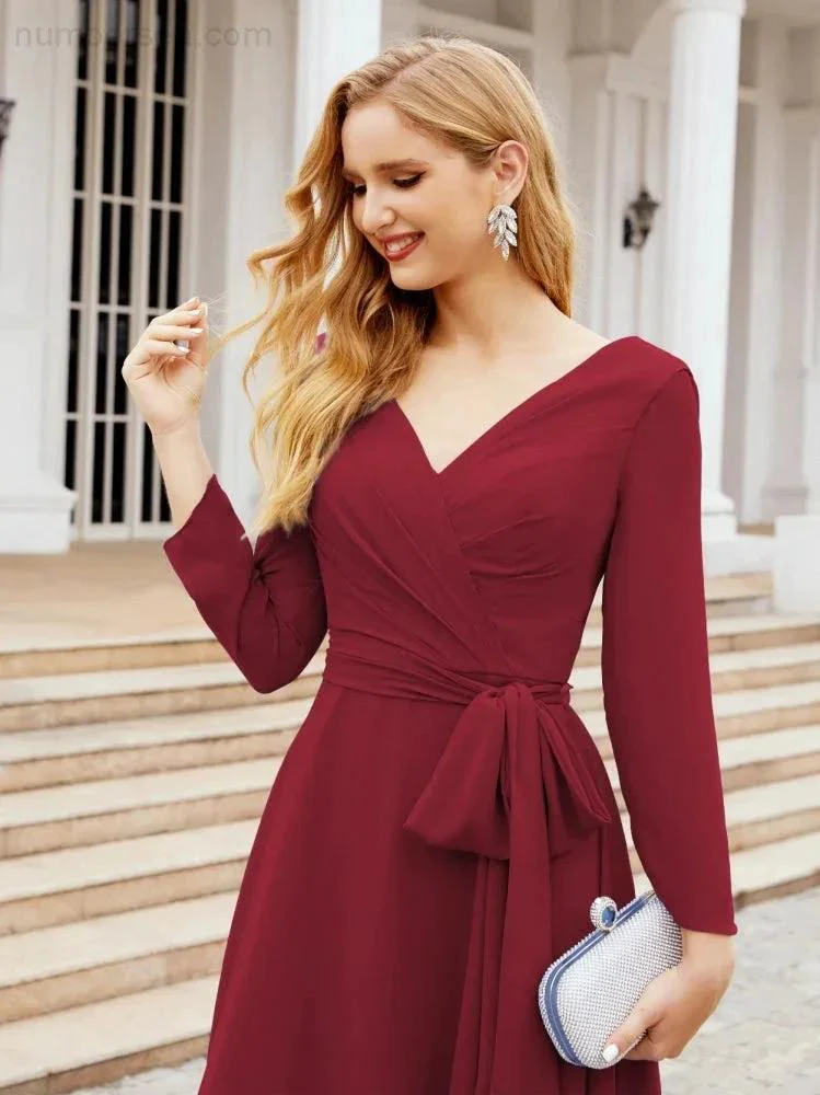 Bridesmaid Dress V-Back Waist Belt Mother of the Bride Wedding Guest SY28031 - Image 36