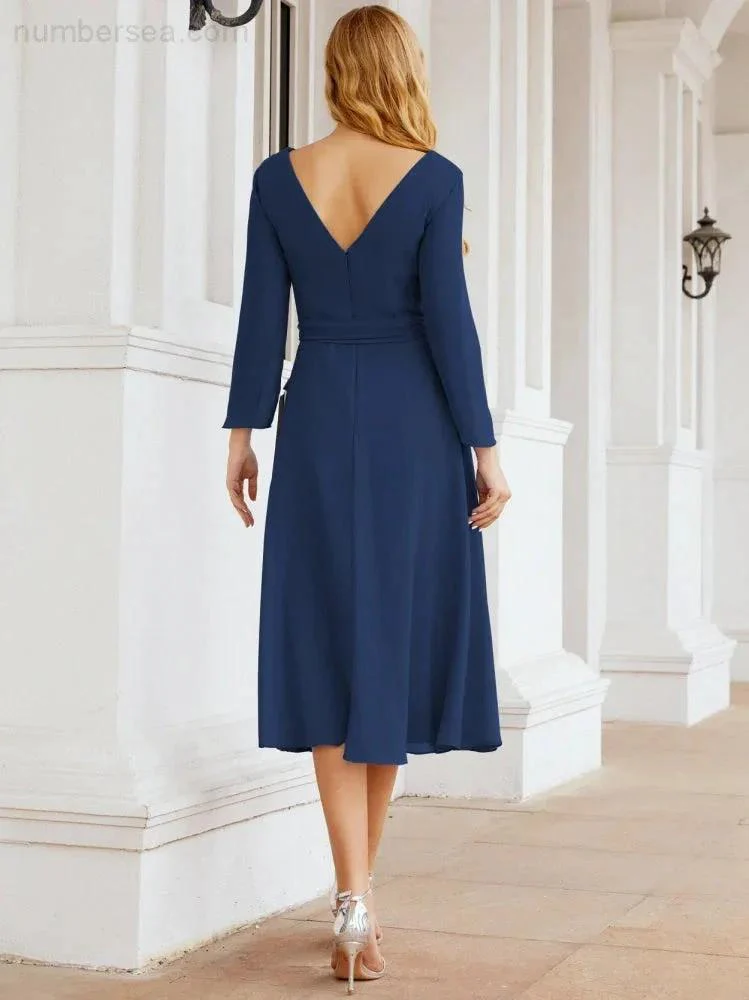 Bridesmaid Dress V-Back Waist Belt Mother of the Bride Wedding Guest SY28031 - Image 38