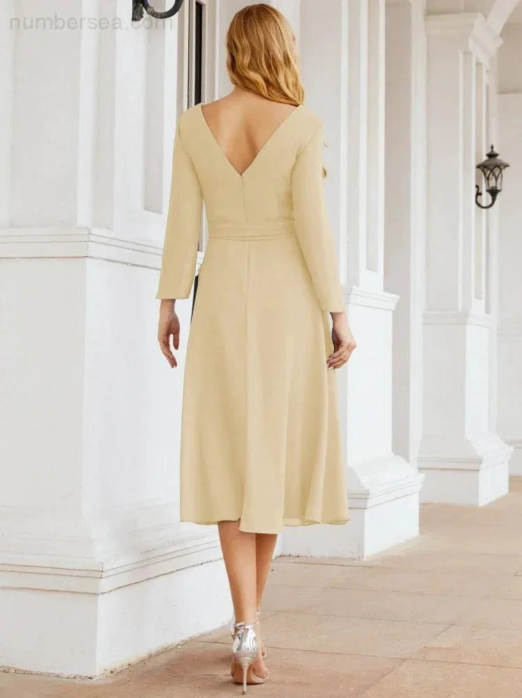 Bridesmaid Dress V-Back Waist Belt Mother of the Bride Wedding Guest SY28031 - Image 47