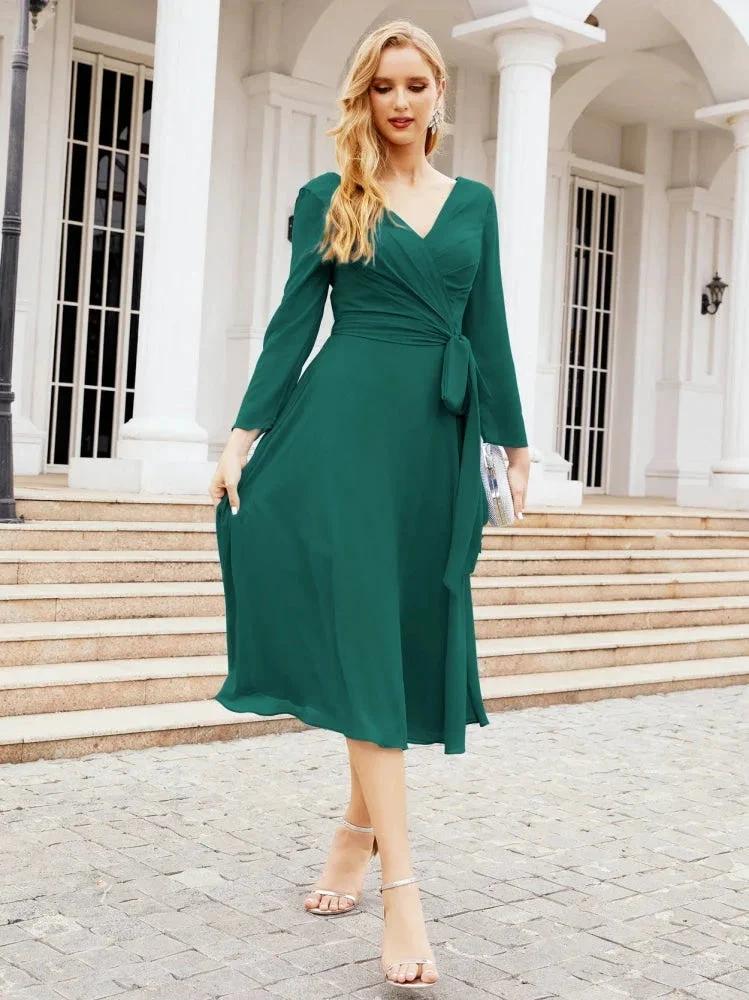 Bridesmaid Dress V-Back Waist Belt Mother of the Bride Wedding Guest SY28031 - Image 49