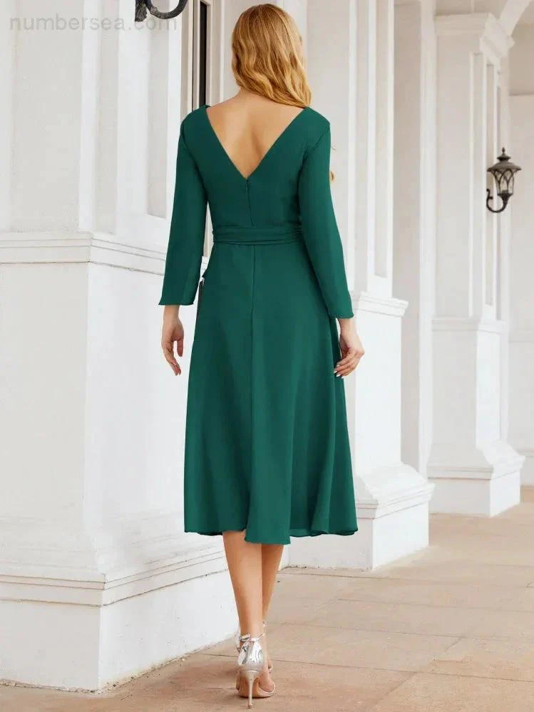 Bridesmaid Dress V-Back Waist Belt Mother of the Bride Wedding Guest SY28031 - Image 50