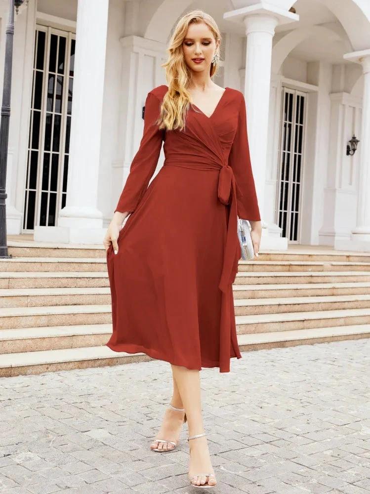 Bridesmaid Dress V-Back Waist Belt Mother of the Bride Wedding Guest SY28031 - Image 55