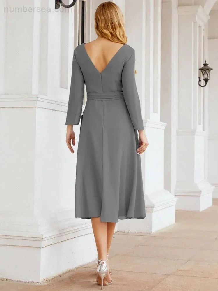 Bridesmaid Dress V-Back Waist Belt Mother of the Bride Wedding Guest SY28031 - Image 59