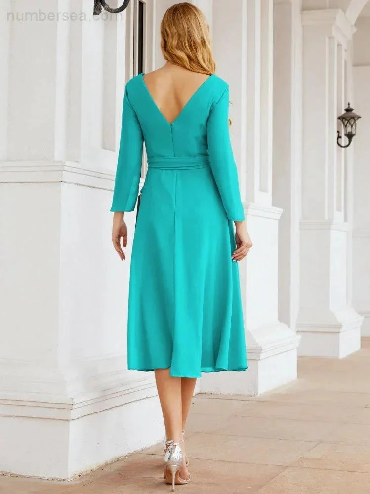Bridesmaid Dress V-Back Waist Belt Mother of the Bride Wedding Guest SY28031 - Image 68