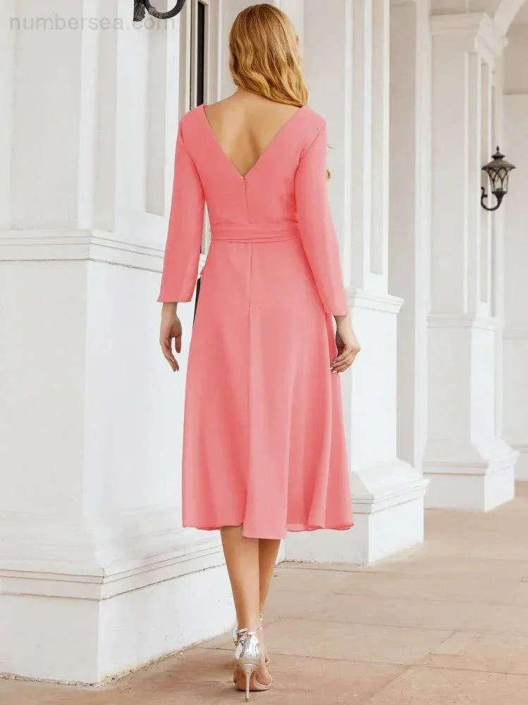 Bridesmaid Dress V-Back Waist Belt Mother of the Bride Wedding Guest SY28031 - Image 89