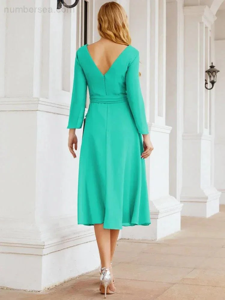 Bridesmaid Dress V-Back Waist Belt Mother of the Bride Wedding Guest SY28031 - Image 95