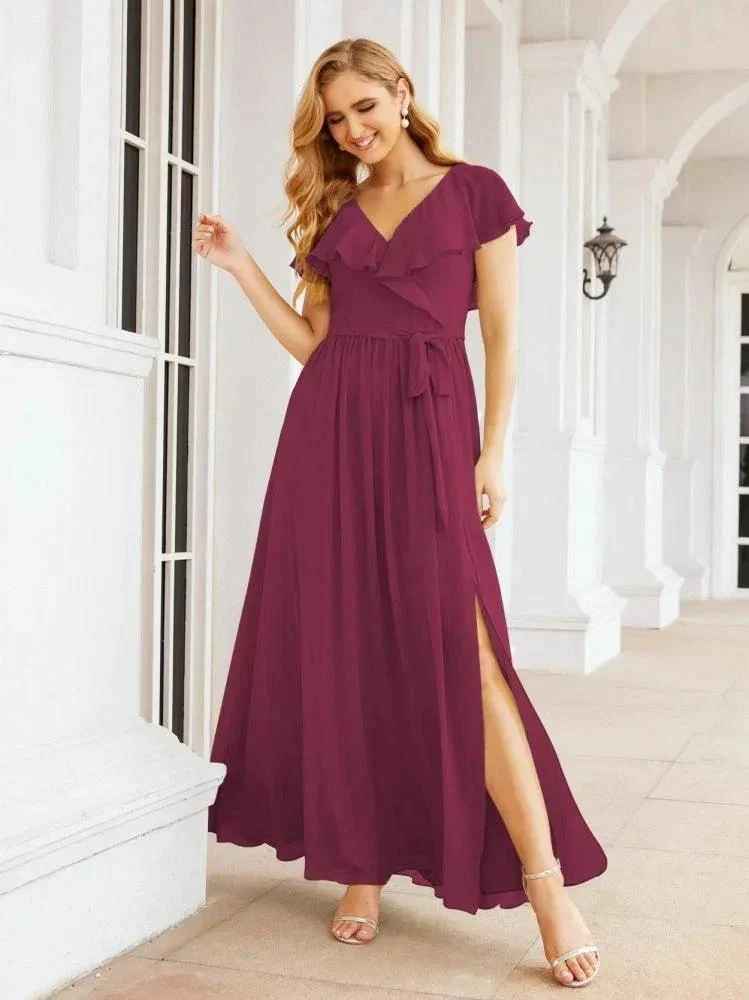 Bridesmaid Dresses with Flutter Sleeves Formal Evening Party Prom Gowns 28044 - Image 100