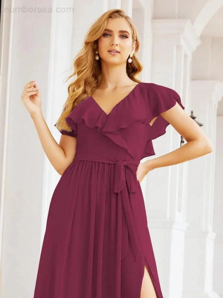 Bridesmaid Dresses with Flutter Sleeves Formal Evening Party Prom Gowns 28044 - Image 102