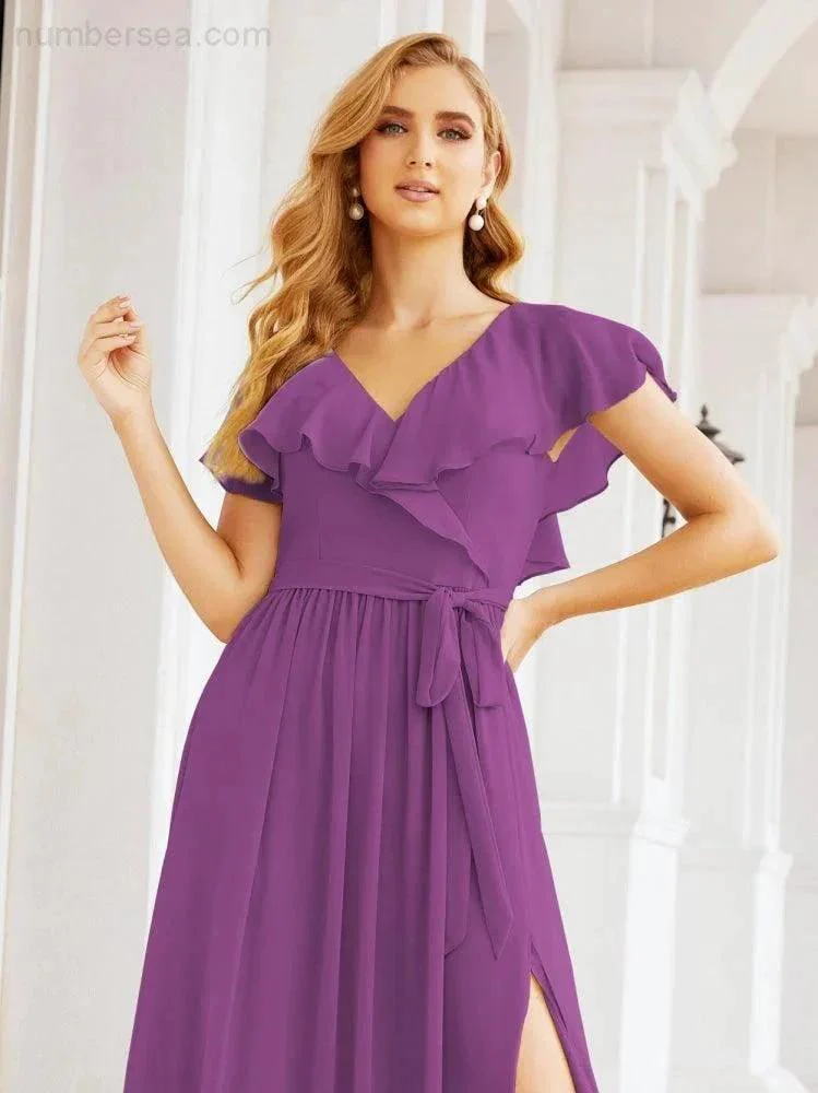 Bridesmaid Dresses with Flutter Sleeves Formal Evening Party Prom Gowns 28044 - Image 108