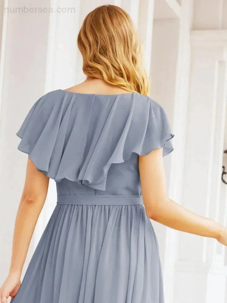 Bridesmaid Dresses with Flutter Sleeves Formal Evening Party Prom Gowns 28044 - Image 11