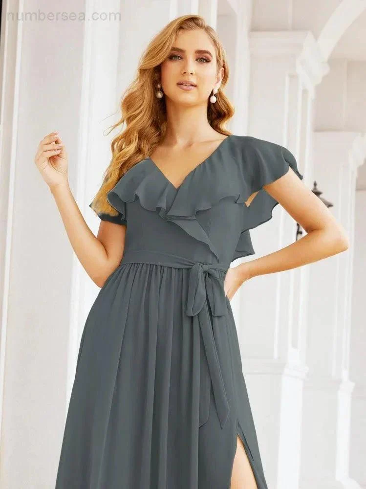 Bridesmaid Dresses with Flutter Sleeves Formal Evening Party Prom Gowns 28044 - Image 114