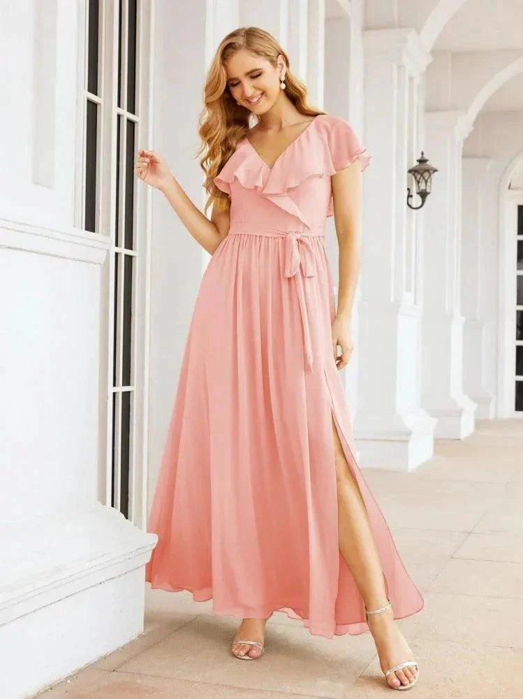 Bridesmaid Dresses with Flutter Sleeves Formal Evening Party Prom Gowns 28044 - Image 118
