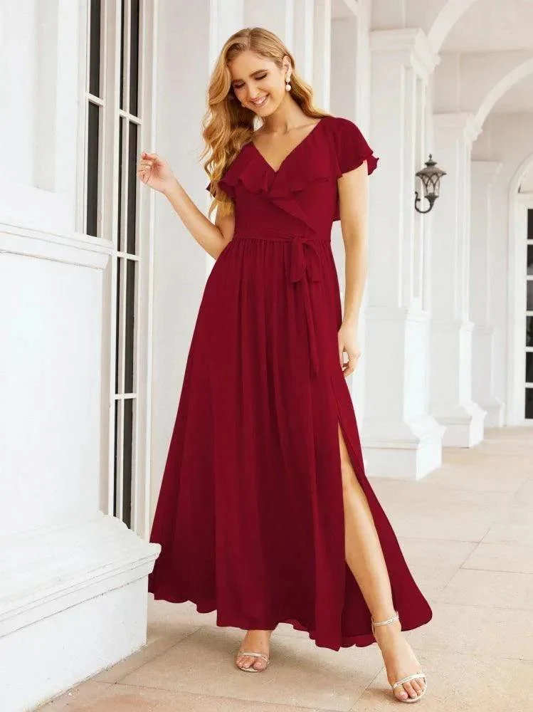 Bridesmaid Dresses with Flutter Sleeves Formal Evening Party Prom Gowns 28044 - Image 121
