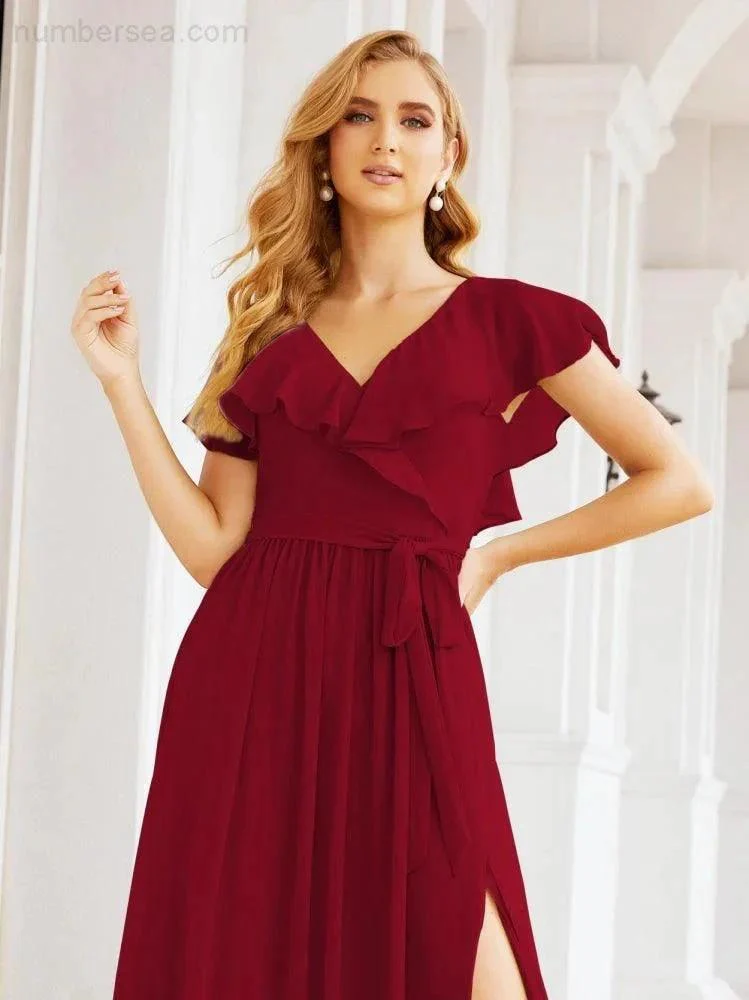 Bridesmaid Dresses with Flutter Sleeves Formal Evening Party Prom Gowns 28044 - Image 123
