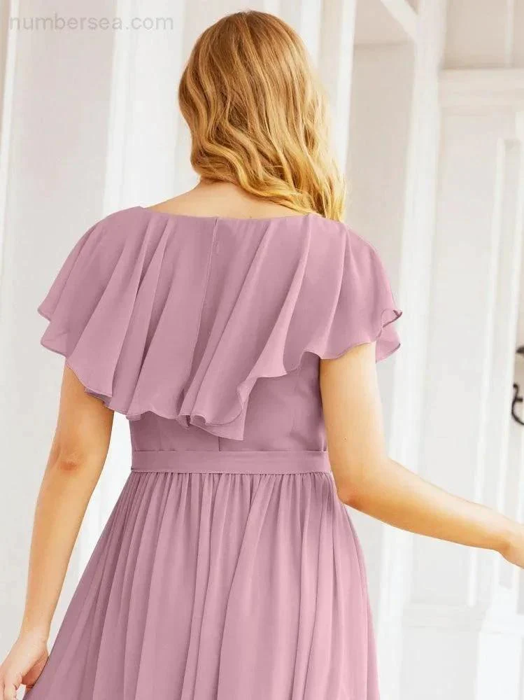 Bridesmaid Dresses with Flutter Sleeves Formal Evening Party Prom Gowns 28044 - Image 2