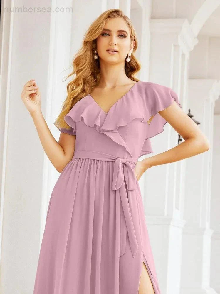 Bridesmaid Dresses with Flutter Sleeves Formal Evening Party Prom Gowns 28044 - Image 3