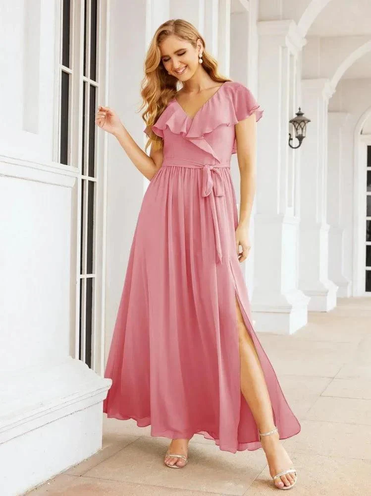 Bridesmaid Dresses with Flutter Sleeves Formal Evening Party Prom Gowns 28044 - Image 31