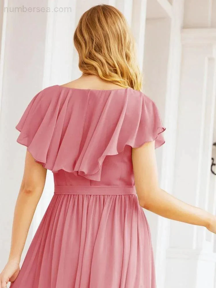 Bridesmaid Dresses with Flutter Sleeves Formal Evening Party Prom Gowns 28044 - Image 32