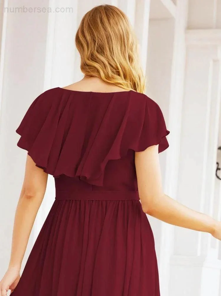 Bridesmaid Dresses with Flutter Sleeves Formal Evening Party Prom Gowns 28044 - Image 35