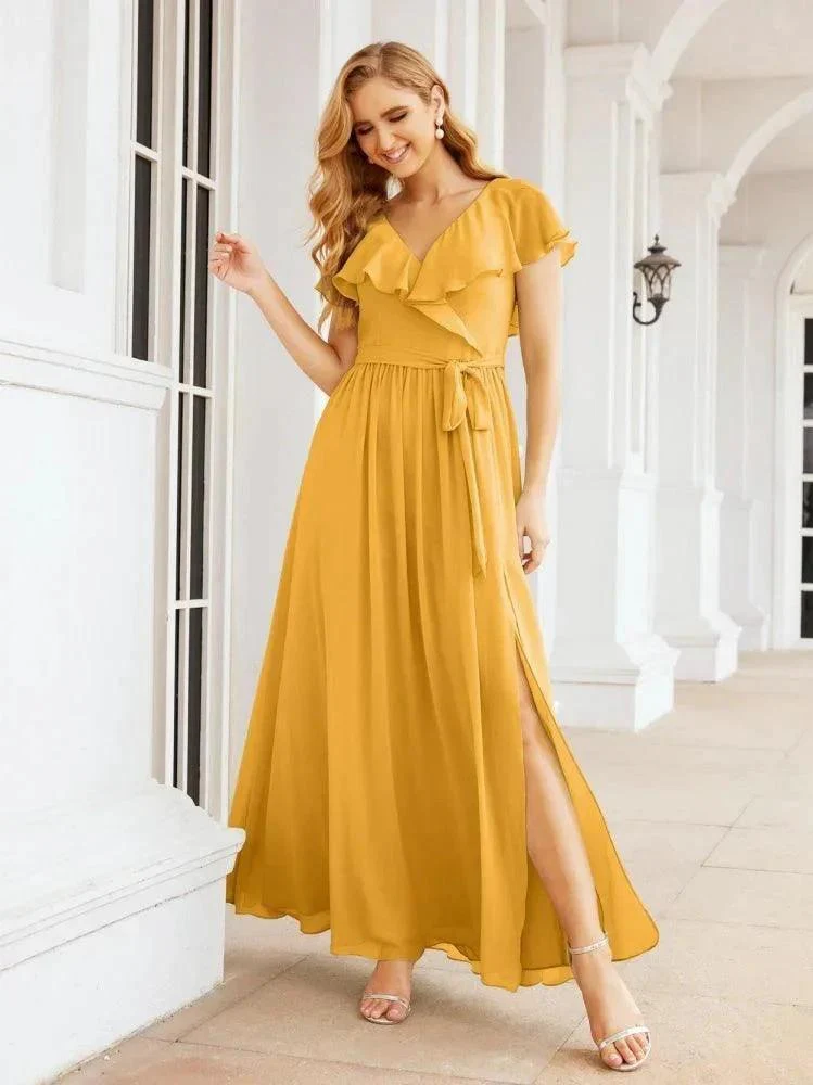 Bridesmaid Dresses with Flutter Sleeves Formal Evening Party Prom Gowns 28044 - Image 4