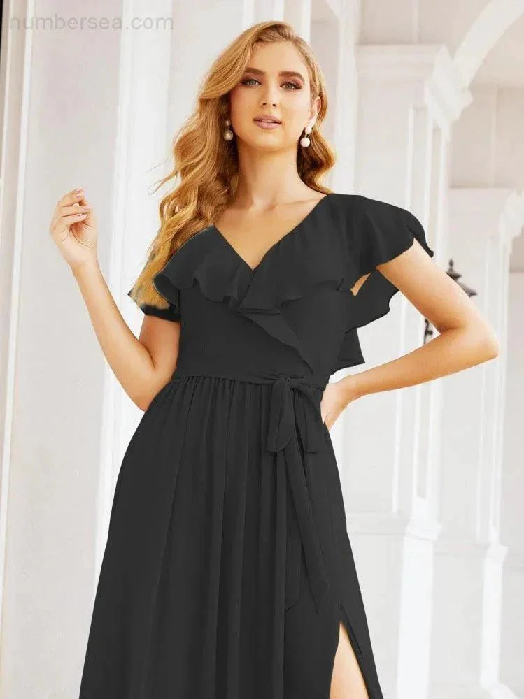 Bridesmaid Dresses with Flutter Sleeves Formal Evening Party Prom Gowns 28044 - Image 45