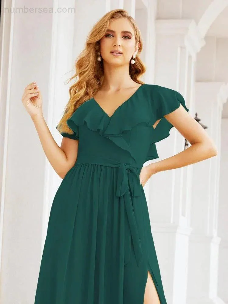 Bridesmaid Dresses with Flutter Sleeves Formal Evening Party Prom Gowns 28044 - Image 51