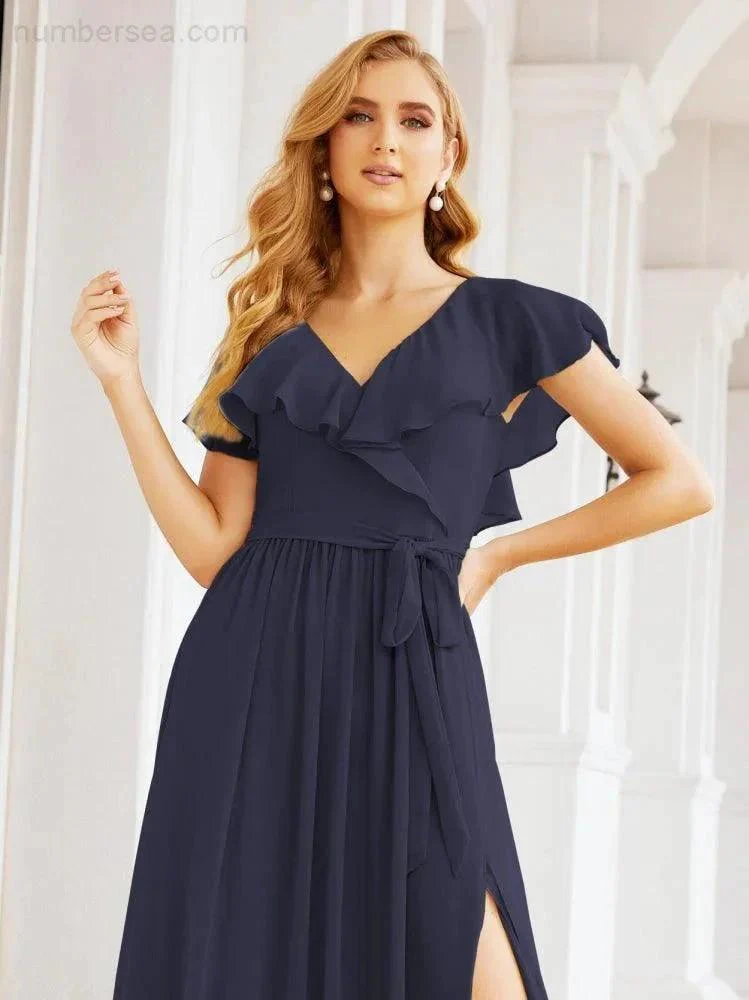 Bridesmaid Dresses with Flutter Sleeves Formal Evening Party Prom Gowns 28044 - Image 54