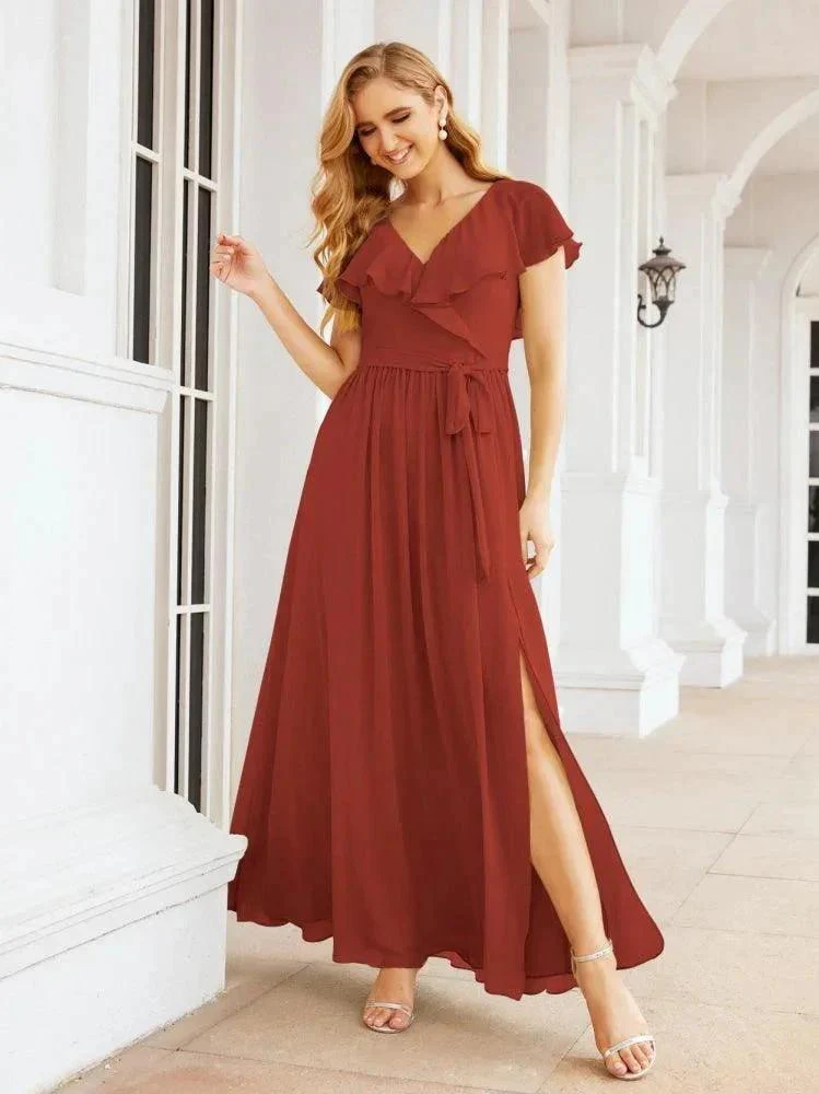 Bridesmaid Dresses with Flutter Sleeves Formal Evening Party Prom Gowns 28044 - Image 55