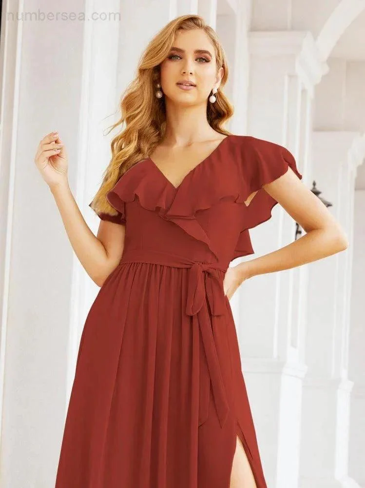 Bridesmaid Dresses with Flutter Sleeves Formal Evening Party Prom Gowns 28044 - Image 57