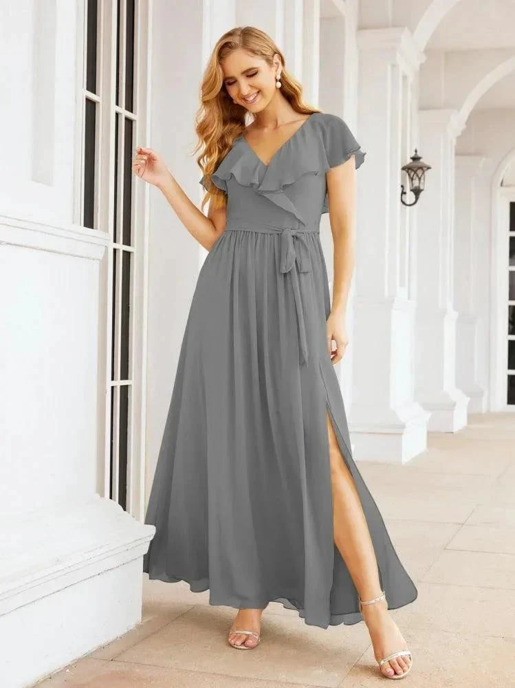 Bridesmaid Dresses with Flutter Sleeves Formal Evening Party Prom Gowns 28044 - Image 58