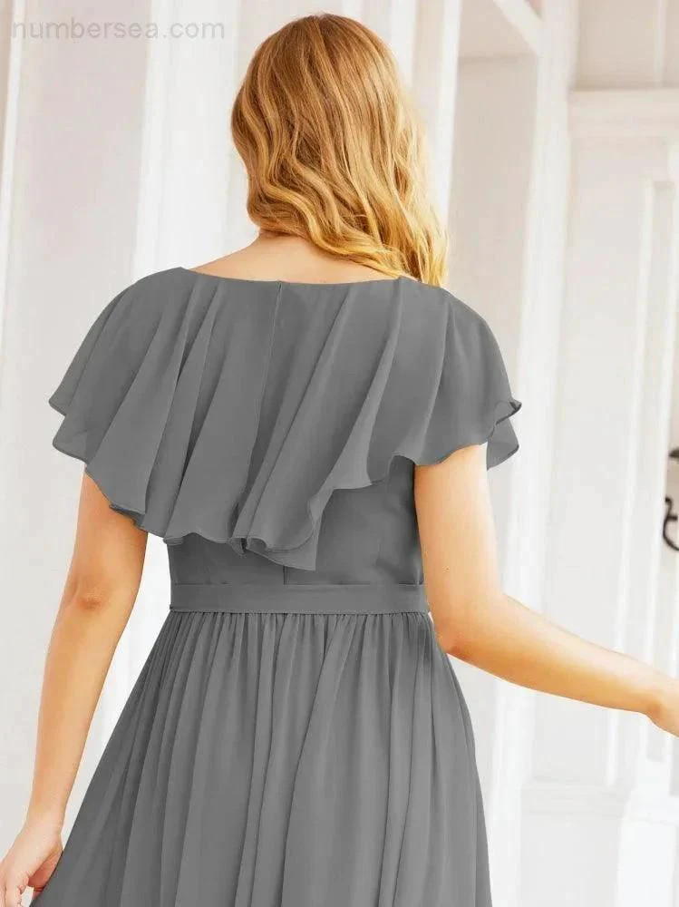 Bridesmaid Dresses with Flutter Sleeves Formal Evening Party Prom Gowns 28044 - Image 59