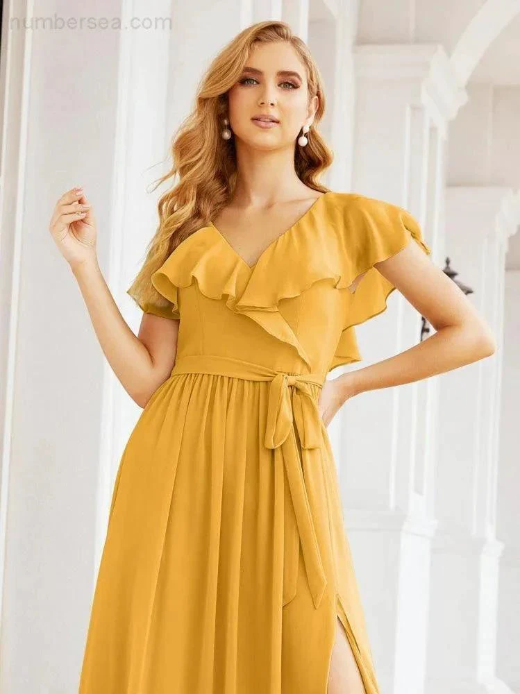 Bridesmaid Dresses with Flutter Sleeves Formal Evening Party Prom Gowns 28044 - Image 6