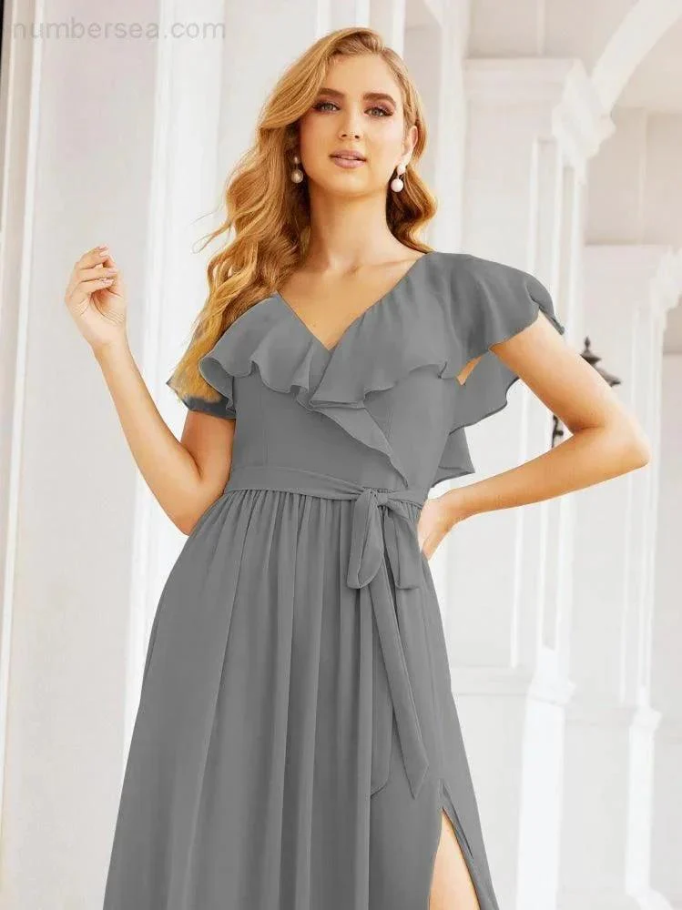 Bridesmaid Dresses with Flutter Sleeves Formal Evening Party Prom Gowns 28044 - Image 60