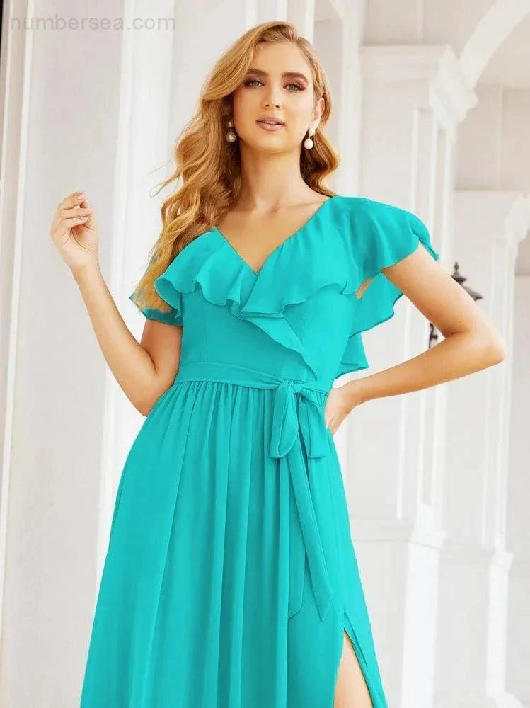 Bridesmaid Dresses with Flutter Sleeves Formal Evening Party Prom Gowns 28044 - Image 69