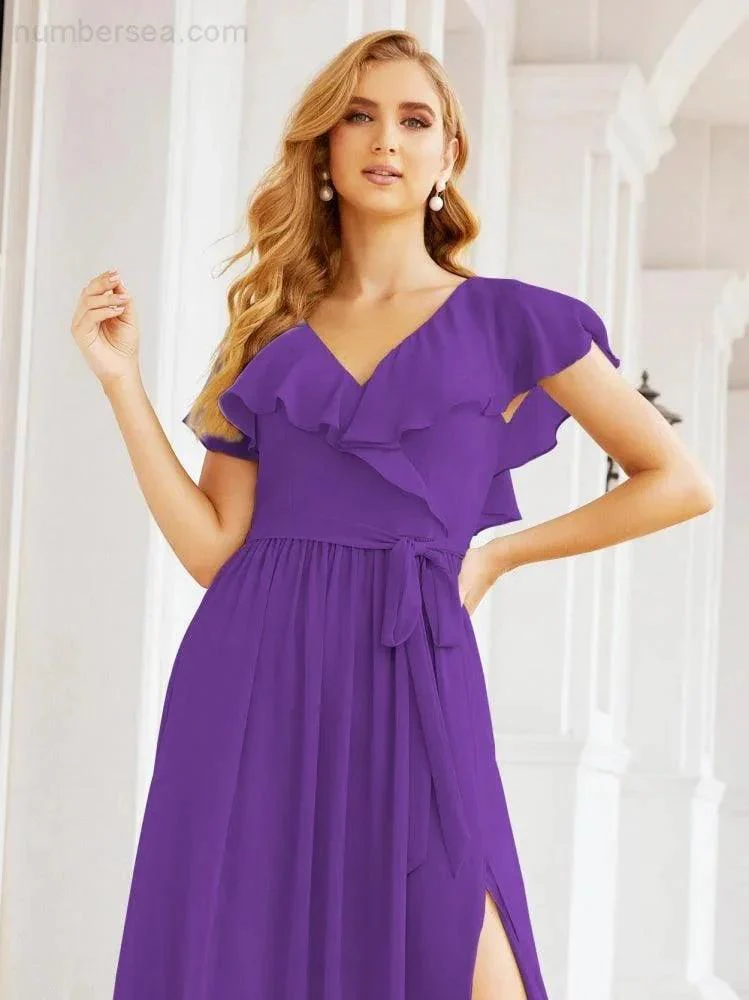 Bridesmaid Dresses with Flutter Sleeves Formal Evening Party Prom Gowns 28044 - Image 84