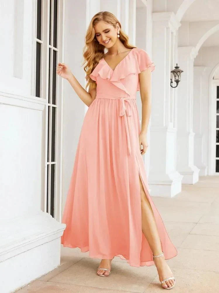 Bridesmaid Dresses with Flutter Sleeves Formal Evening Party Prom Gowns 28044 - Image 85