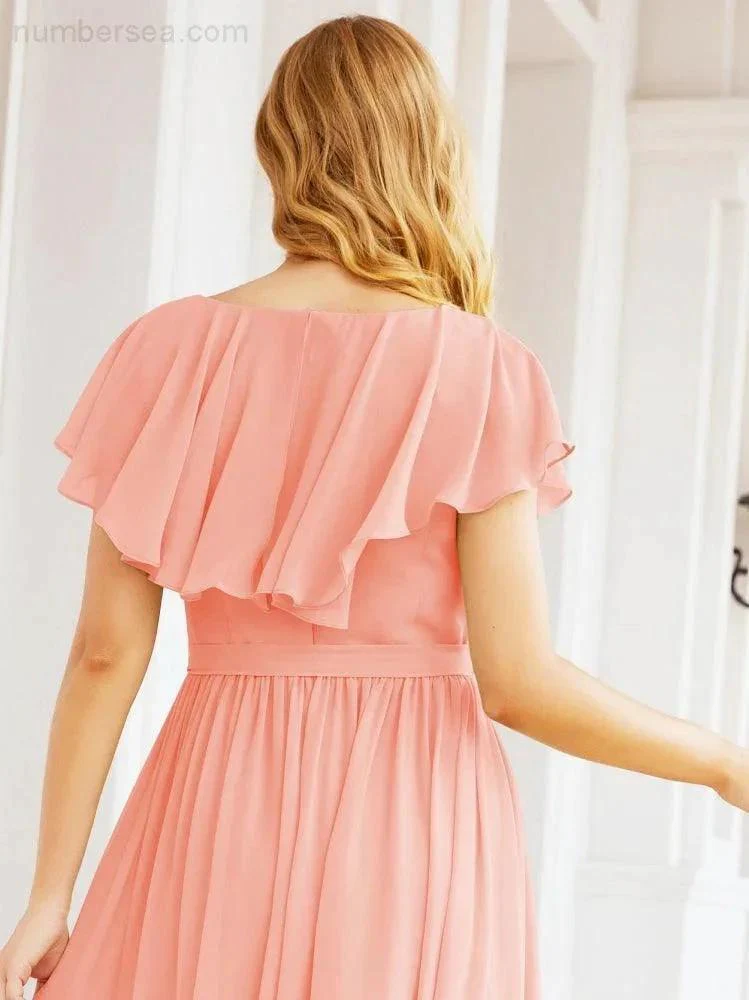 Bridesmaid Dresses with Flutter Sleeves Formal Evening Party Prom Gowns 28044 - Image 86