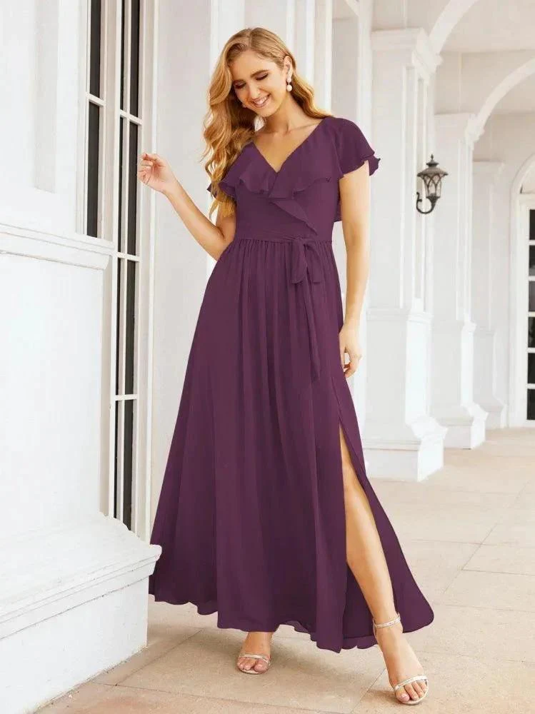 Bridesmaid Dresses with Flutter Sleeves Formal Evening Party Prom Gowns 28044 - Image 91