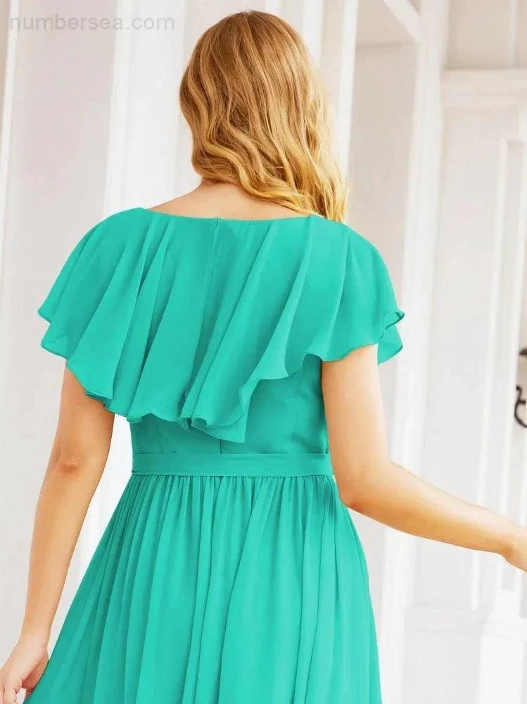 Bridesmaid Dresses with Flutter Sleeves Formal Evening Party Prom Gowns 28044 - Image 95
