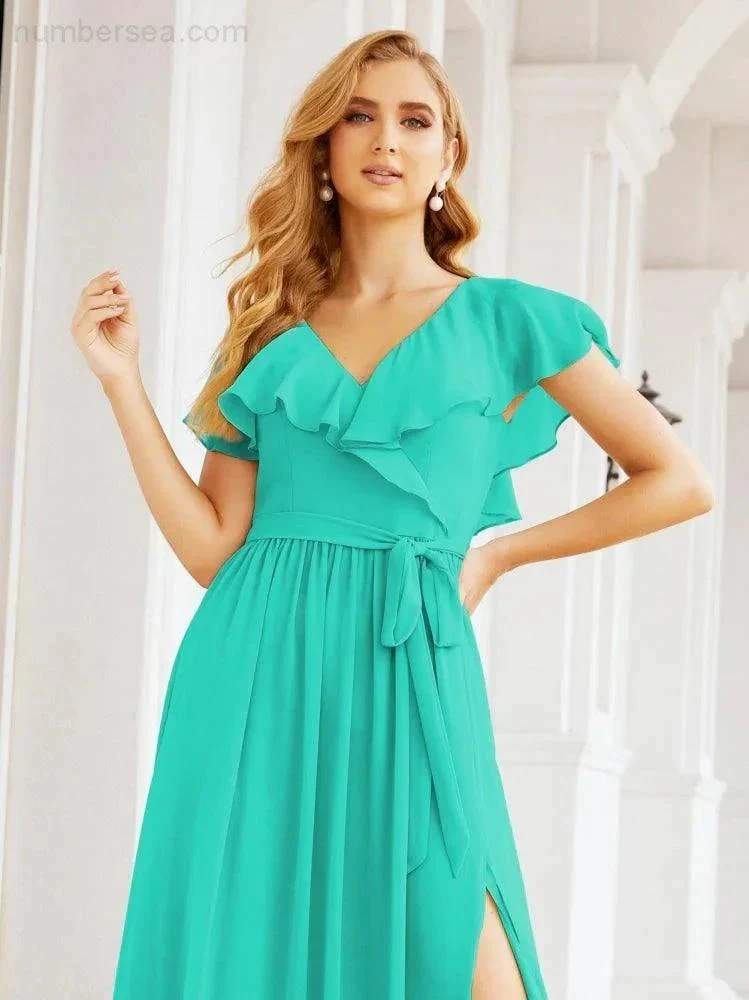 Bridesmaid Dresses with Flutter Sleeves Formal Evening Party Prom Gowns 28044 - Image 96