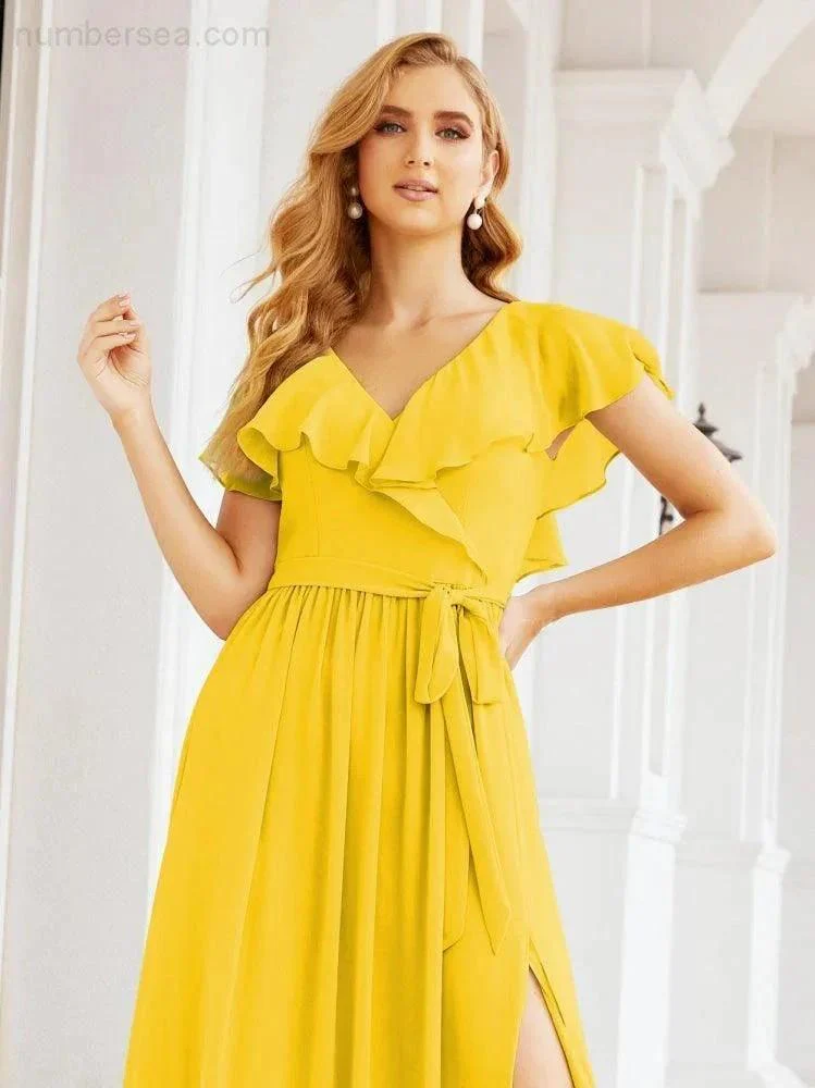 Bridesmaid Dresses with Flutter Sleeves Formal Evening Party Prom Gowns 28044 - Image 99