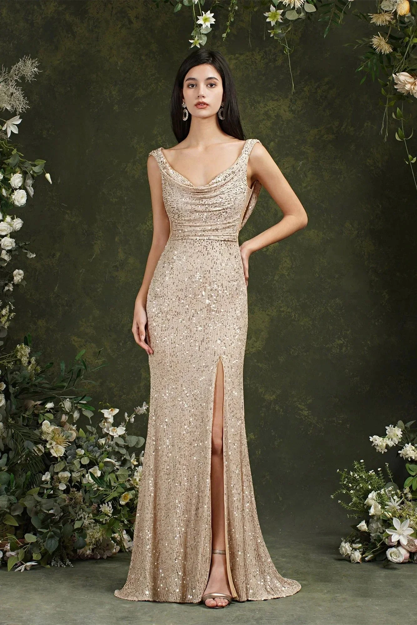 Brilliant Scoop Neck Sequins Backless Mermaid Bridesmaid/Prom Dress With Side Slit - Image 3